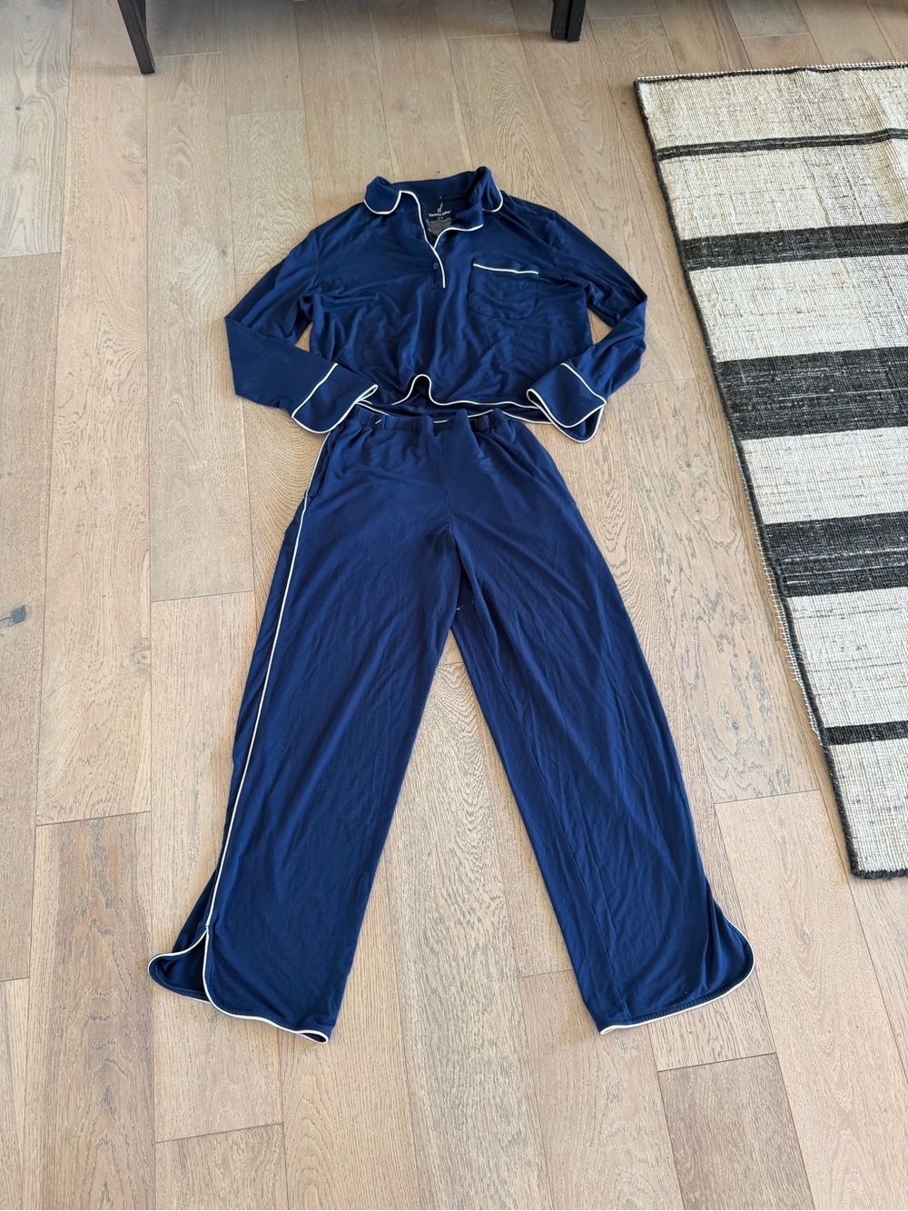 Tommy John Womens Downtime Pajama Set S Navy Blue Long Sleeve Top Wide Leg Pants